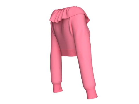 Girls Ruffled Neck Long Sleeve Crop Top 3D Model