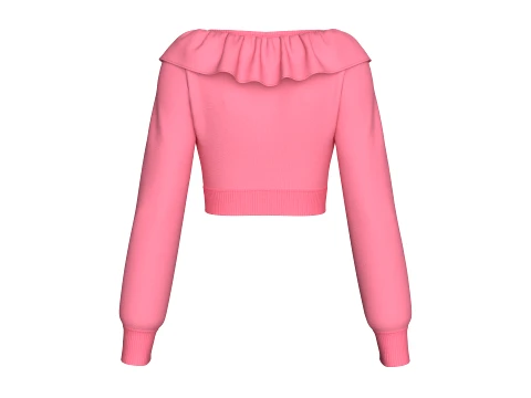 Girls Ruffled Neck Long Sleeve Crop Top 3D Model