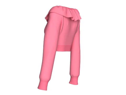 Girls Ruffled Neck Long Sleeve Crop Top 3D Model