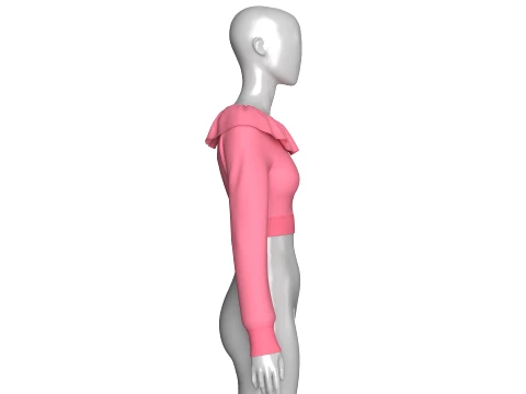 Girls Ruffled Neck Long Sleeve Crop Top 3D Model