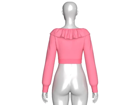 Girls Ruffled Neck Long Sleeve Crop Top 3D Model