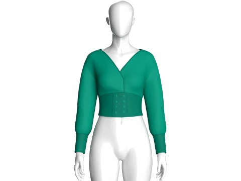 Girls V-Neck Long Cuff Sweatshirt 3D Model