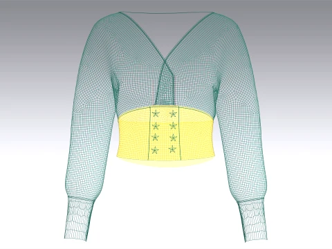 Girls V-Neck Long Cuff Sweatshirt 3D Model