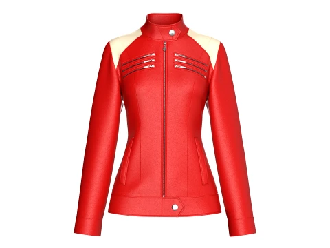 Girls Multi-Zip Leather Biker Jacket 3D Model