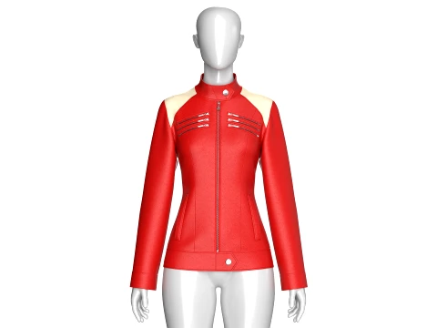 Girls Multi-Zip Leather Biker Jacket 3D Model