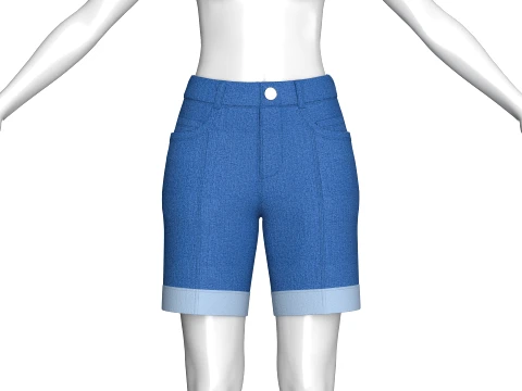 Girls High-Rise Rolled Cuff Denim Shorts 3D Model