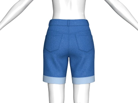 Girls High-Rise Rolled Cuff Denim Shorts 3D Model