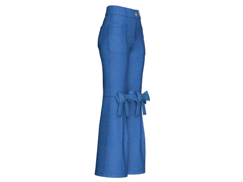 Girls Knee Ribbon Bow Accent Flared Denim Pant 3D Model