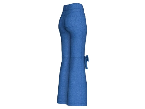 Girls Knee Ribbon Bow Accent Flared Denim Pant 3D Model
