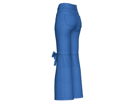 Girls Knee Ribbon Bow Accent Flared Denim Pant 3D Model