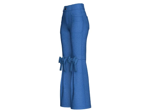 Girls Knee Ribbon Bow Accent Flared Denim Pant 3D Model