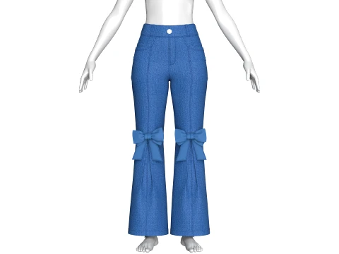 Girls Knee Ribbon Bow Accent Flared Denim Pant 3D Model