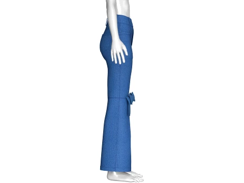 Girls Knee Ribbon Bow Accent Flared Denim Pant 3D Model