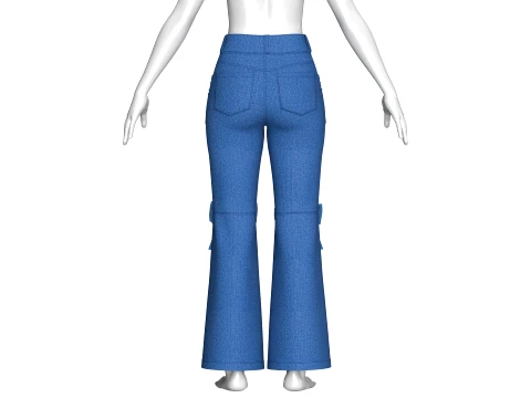 Girls Knee Ribbon Bow Accent Flared Denim Pant 3D Model