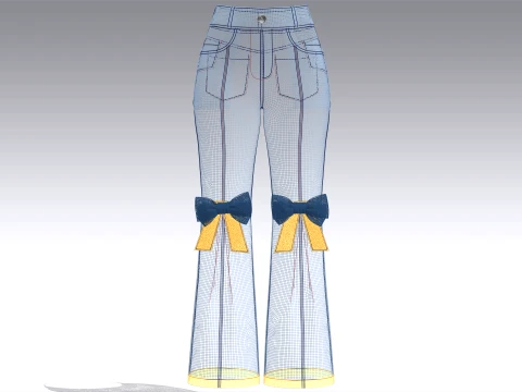 Girls Knee Ribbon Bow Accent Flared Denim Pant 3D Model