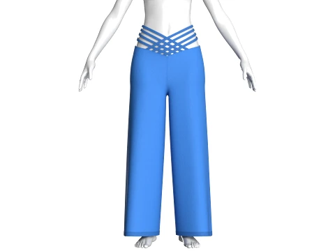 Girls Criss-Cross Strappy Wide Leg Trousers 3D Model