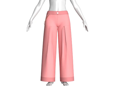 Girls Pink Pleated Pant 3D Model