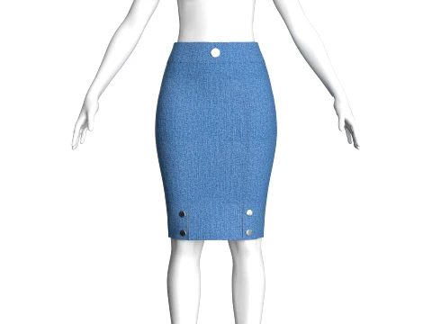 Girls Denim High-Waist Pencil Skirt 3D Model