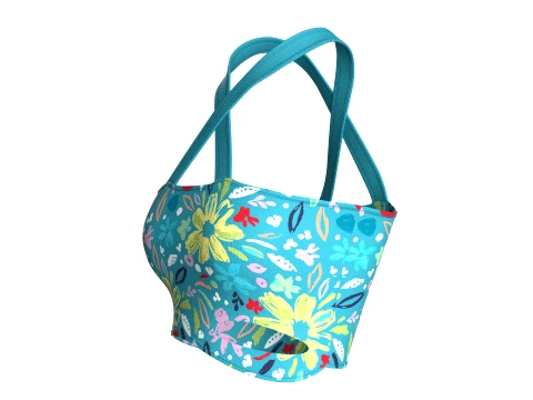 Girls Floral Criss-Cross Halter Crop Top 3D Model