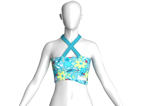 Girls Floral Criss-Cross Halter Crop Top 3D Model