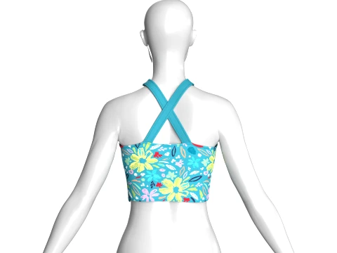 Girls Floral Criss-Cross Halter Crop Top 3D Model