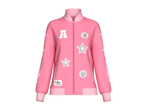 Girls Patchwork Varsity Full-Zip Jacket 3D Model