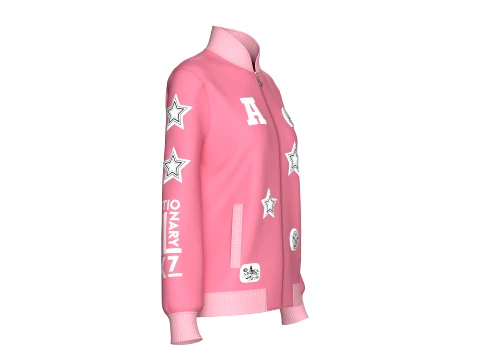 Girls Patchwork Varsity Full-Zip Jacket 3D Model