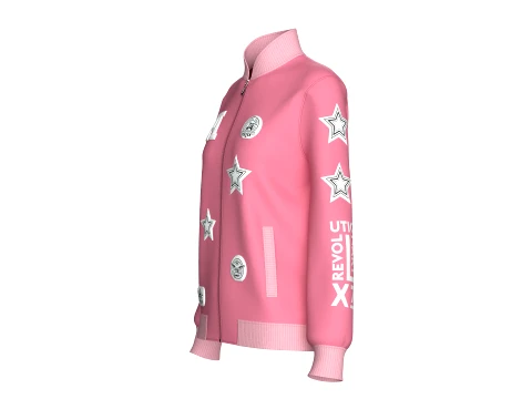 Girls Patchwork Varsity Full-Zip Jacket 3D Model