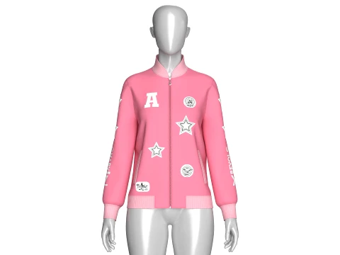 Girls Patchwork Varsity Full-Zip Jacket 3D Model