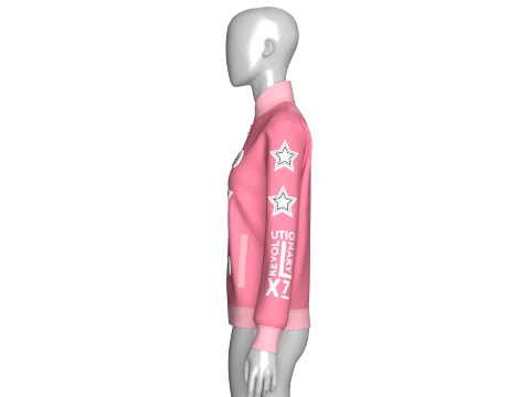 Girls Patchwork Varsity Full-Zip Jacket 3D Model