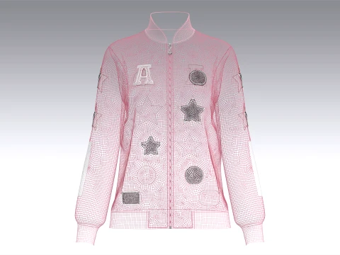 Girls Patchwork Varsity Full-Zip Jacket 3D Model