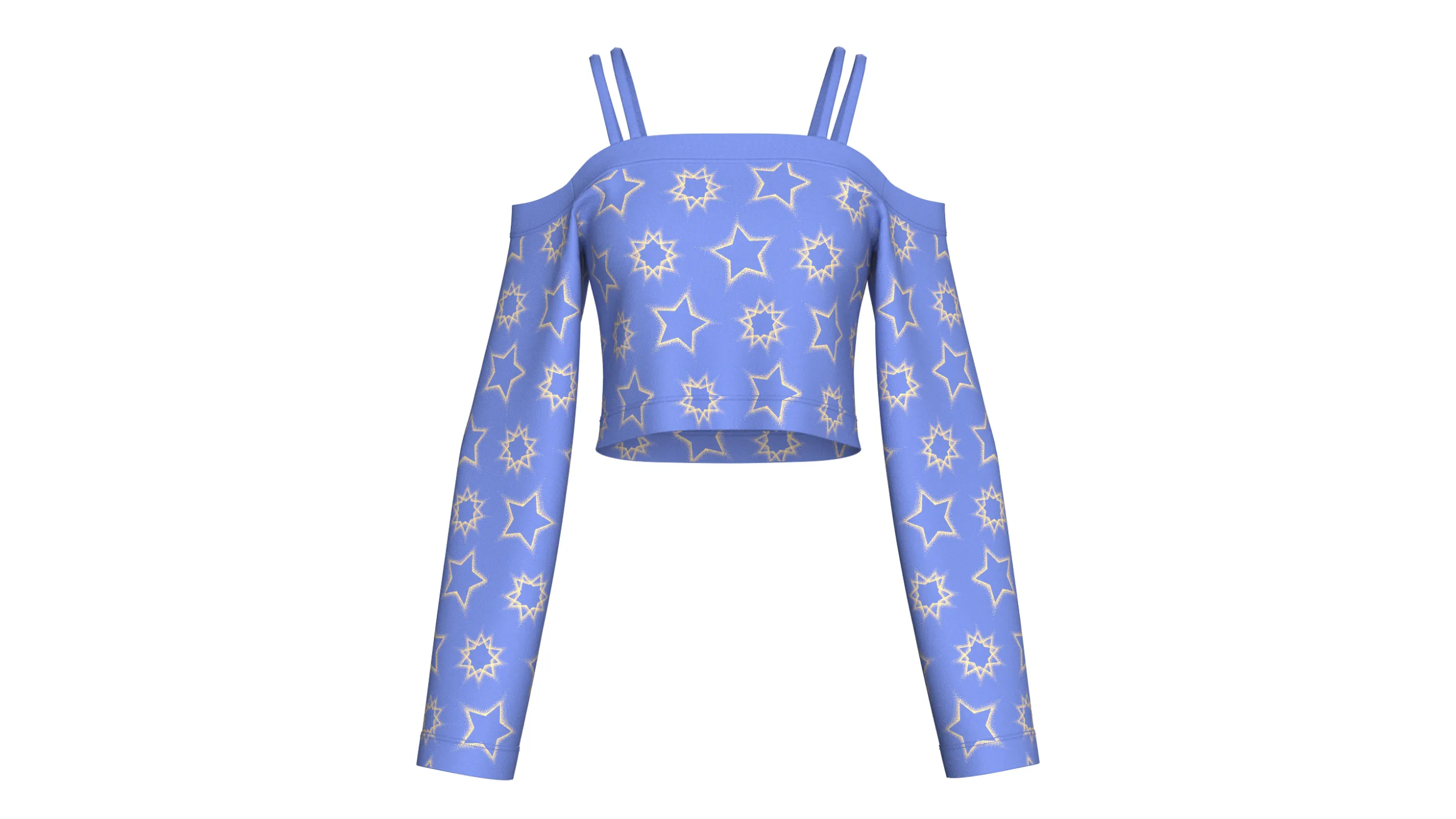 Girls Printed Strap Cold-Shoulder Long Sleeve Crop Top 3D Model .c4d .max .obj .3ds .fbx .stl .blend 