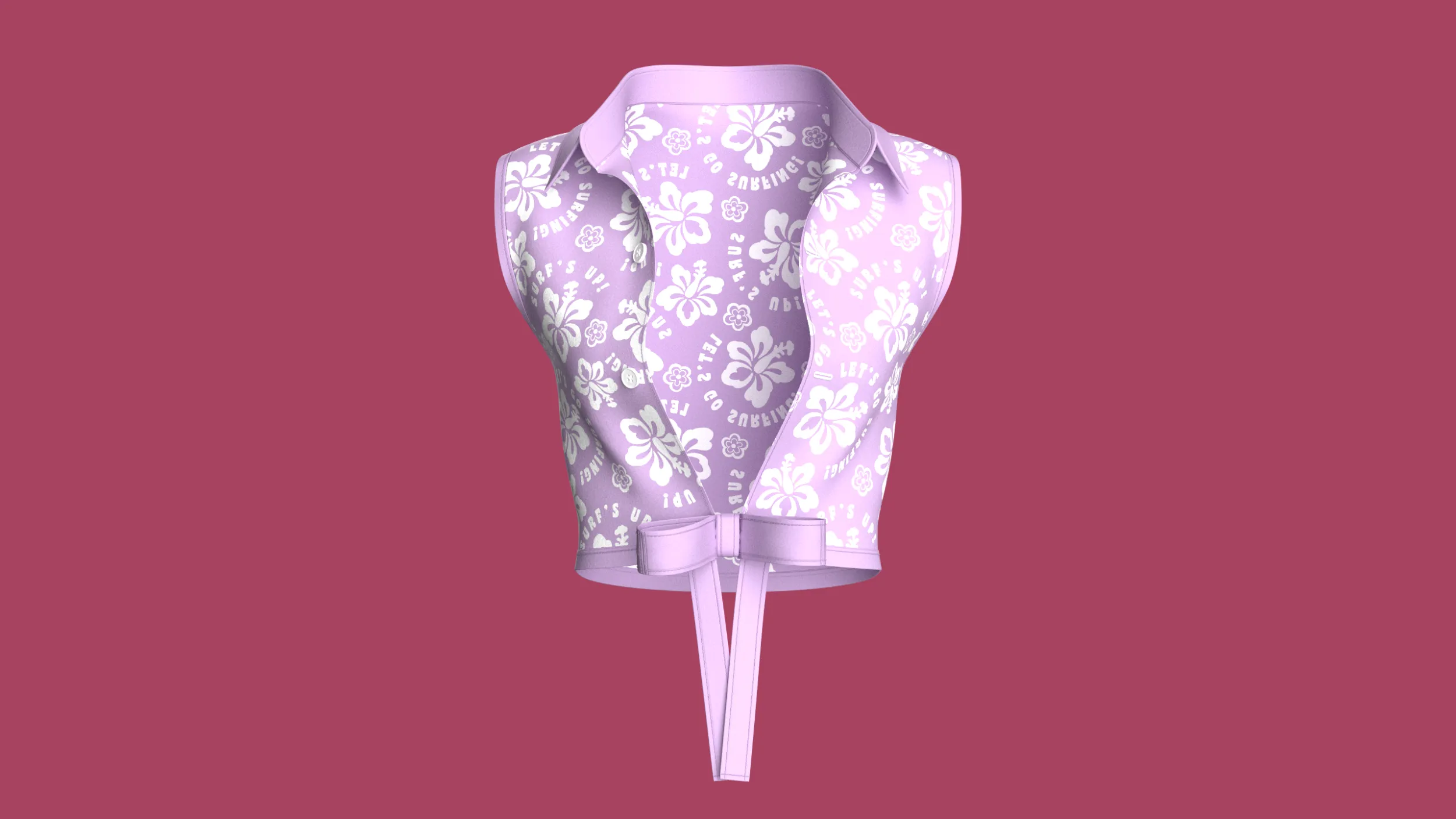 Girls Printed Tie-Front Sleeveless Crop Top 3D Model .c4d .max .obj .3ds .fbx .stl .blend 