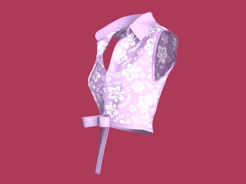 Girls Printed Tie-Front Sleeveless Crop Top 3D Model