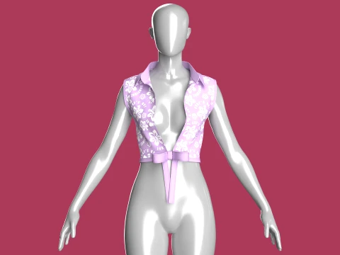 Girls Printed Tie-Front Sleeveless Crop Top 3D Model