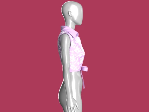 Girls Printed Tie-Front Sleeveless Crop Top 3D Model