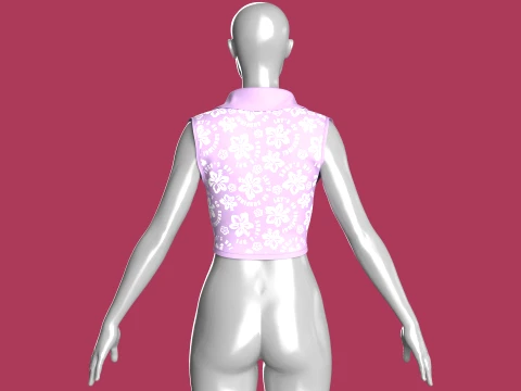 Girls Printed Tie-Front Sleeveless Crop Top 3D Model
