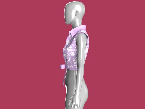 Girls Printed Tie-Front Sleeveless Crop Top 3D Model