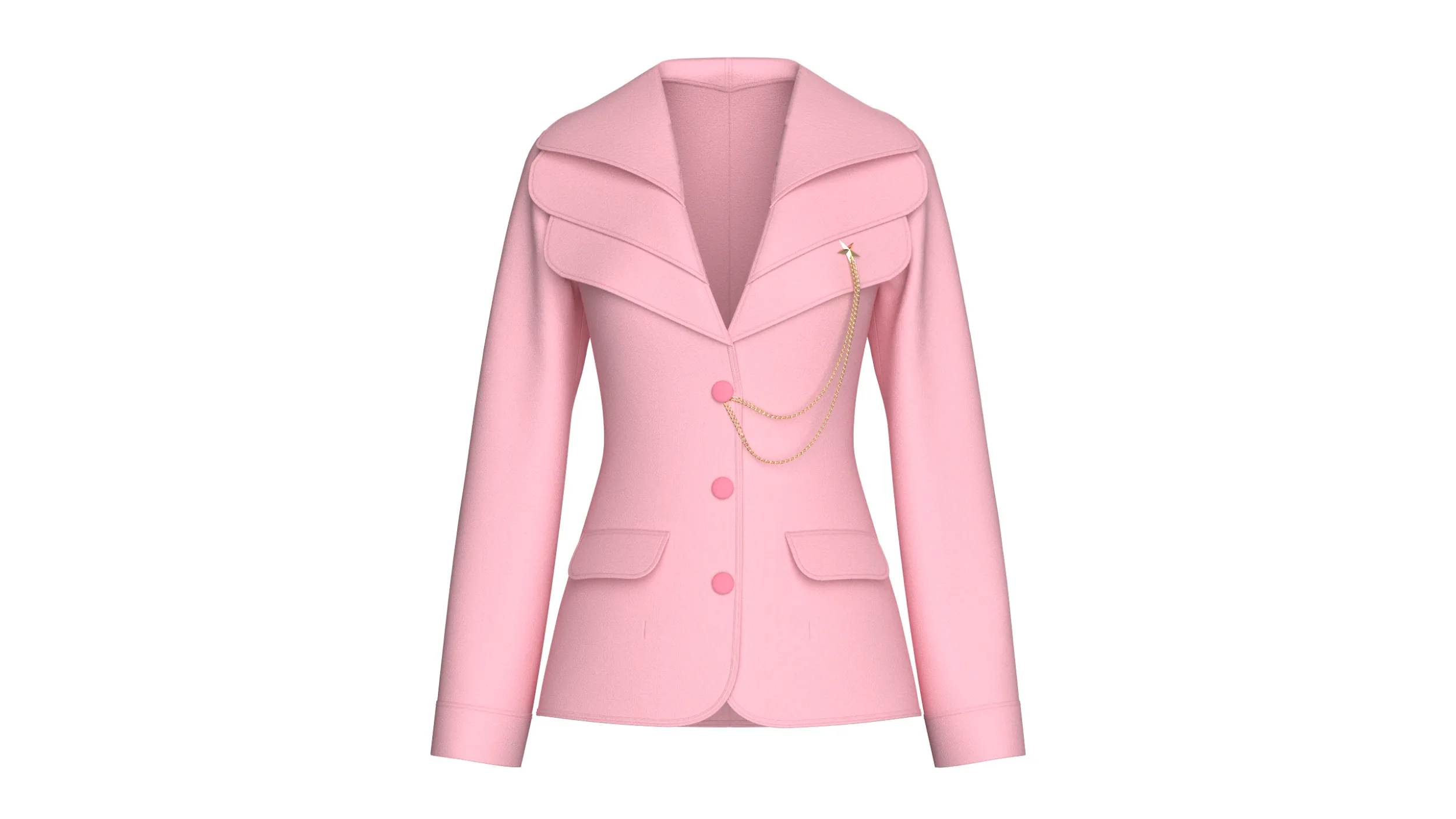 Girls Tiered Lapel Gold Chain Brooch Blazer 3D Model .c4d .max .obj .3ds .fbx .stl .blend 