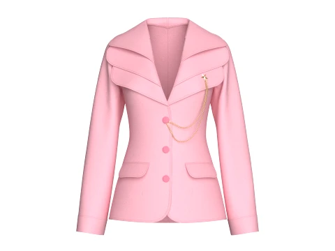 Girls Tiered Lapel Gold Chain Brooch Blazer 3D Model