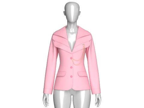 Girls Tiered Lapel Gold Chain Brooch Blazer 3D Model
