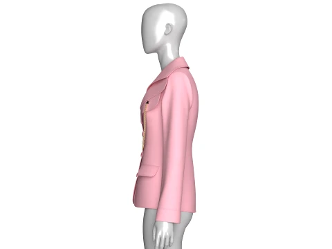 Girls Tiered Lapel Gold Chain Brooch Blazer 3D Model