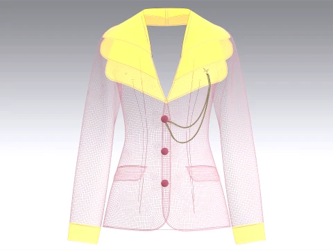 Girls Tiered Lapel Gold Chain Brooch Blazer 3D Model