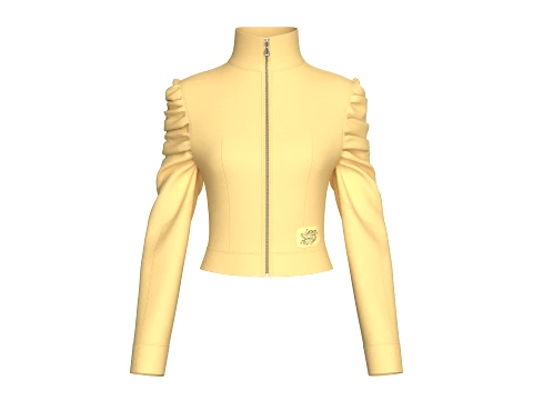 Girls Zip-Up Puff Sleeve Cropped Jacket 3D Model