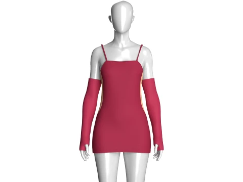 Girls Bodycon Mini Dress With Sleeves 3D Model
