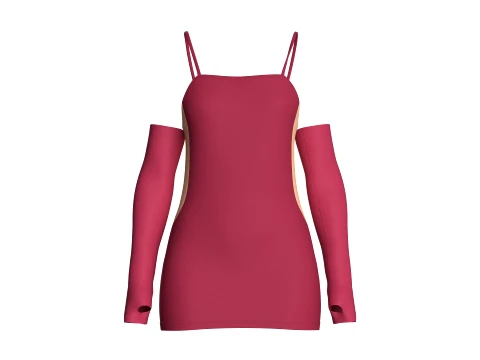 Girls Bodycon Mini Dress With Sleeves 3D Model