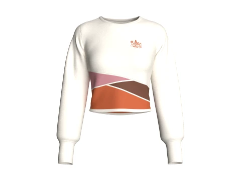 Girls Crew Neck Color-Block Crop Sweatshirt 3D Model