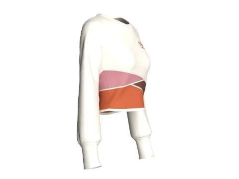 Girls Crew Neck Color-Block Crop Sweatshirt 3D Model