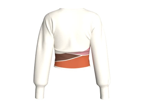 Girls Crew Neck Color-Block Crop Sweatshirt 3D Model