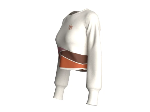 Girls Crew Neck Color-Block Crop Sweatshirt 3D Model